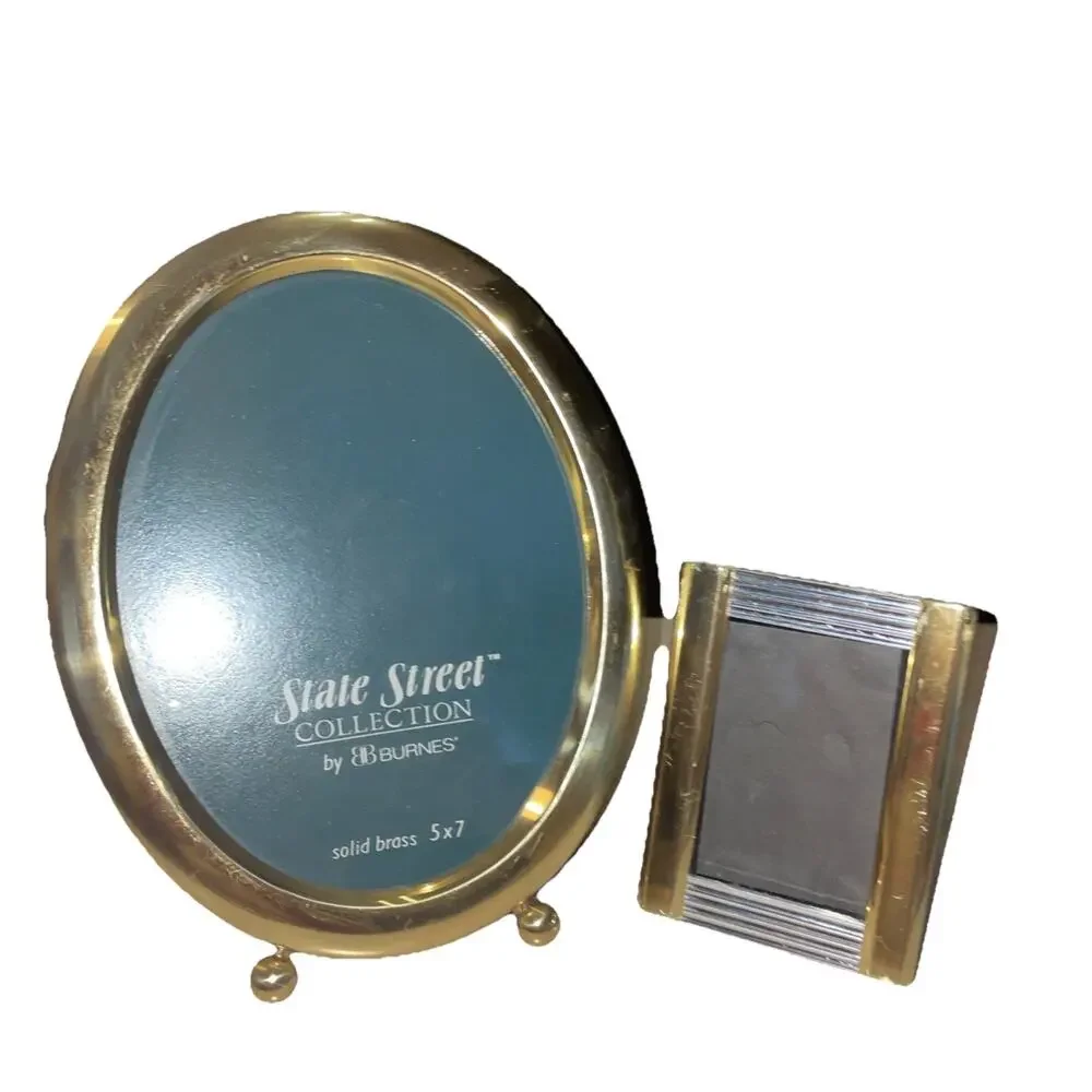 Burnes State Street Gold Solid Brass Oval Footed 5 x 7 & 4x3”Picture Frames